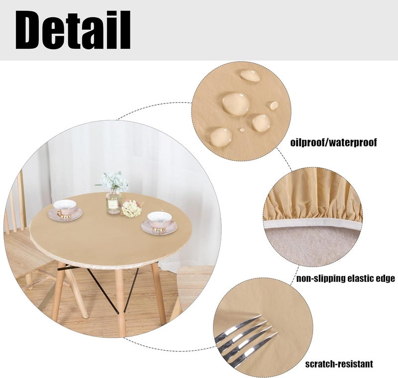 LUSHVIDA Round Waterproof Table Cover Elastic Vinyl Fitted Tablecloth Elastic Edged Plastic Table Cloth (Champagne, Best for Up to 57"-68" Round) - Image 2